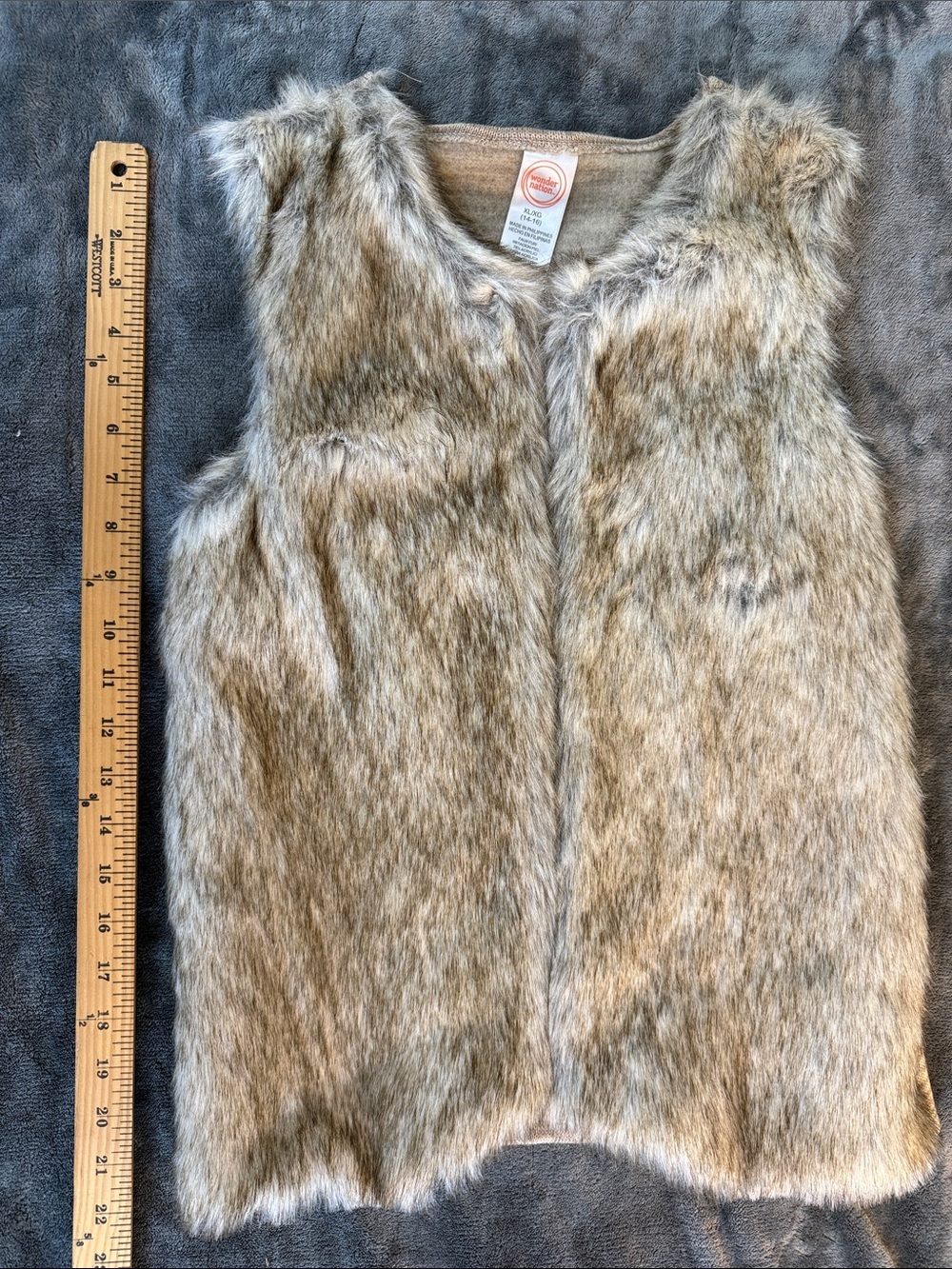 Faux Fur Vest in Light Brown and Cream oh so stylish! WONDER NATION - girls XL